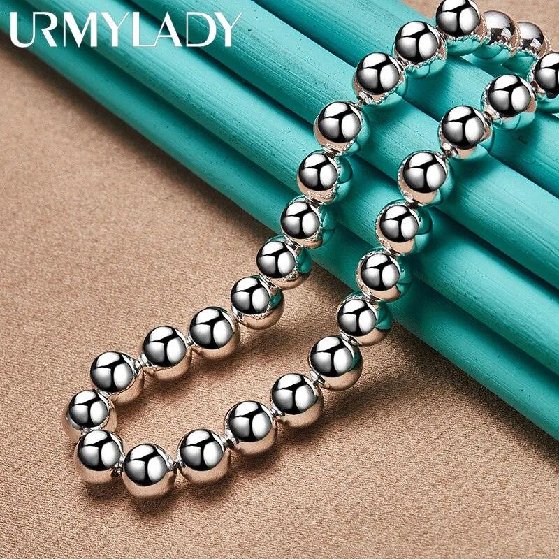 925 Sterling Silver 8mm Bead Chain 18 Inch Necklace For Women Wedding Party Fashion Charm Jewelry