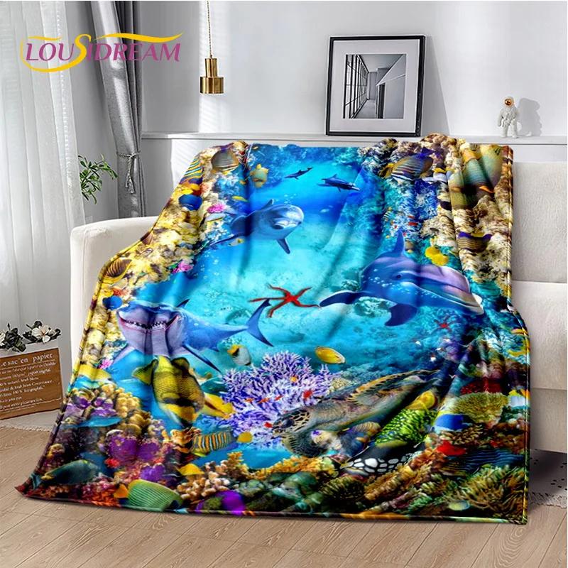 3D Иллюзия Подводный Мир Морское Дно Мультяшная Акула Дельфин Плед, Мягкий Плед для Дома Спальни Кровати Дивана Покрытие для Путешествий Дети