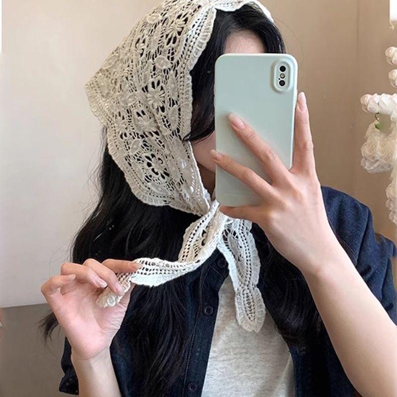 Women Hollow Out Lace Triangle Scarf Skirt Stylish Mini Hip Curtain Bohemian Head Wrap for Vacation Festivals Summer