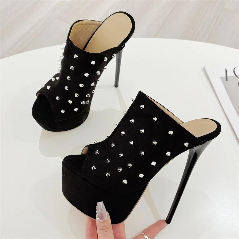 Eilyken Sexy Summer Extreme Stiletto High Heels Platform Woman Slippers Design Style Rivet Peep Toe Party Female Shoes