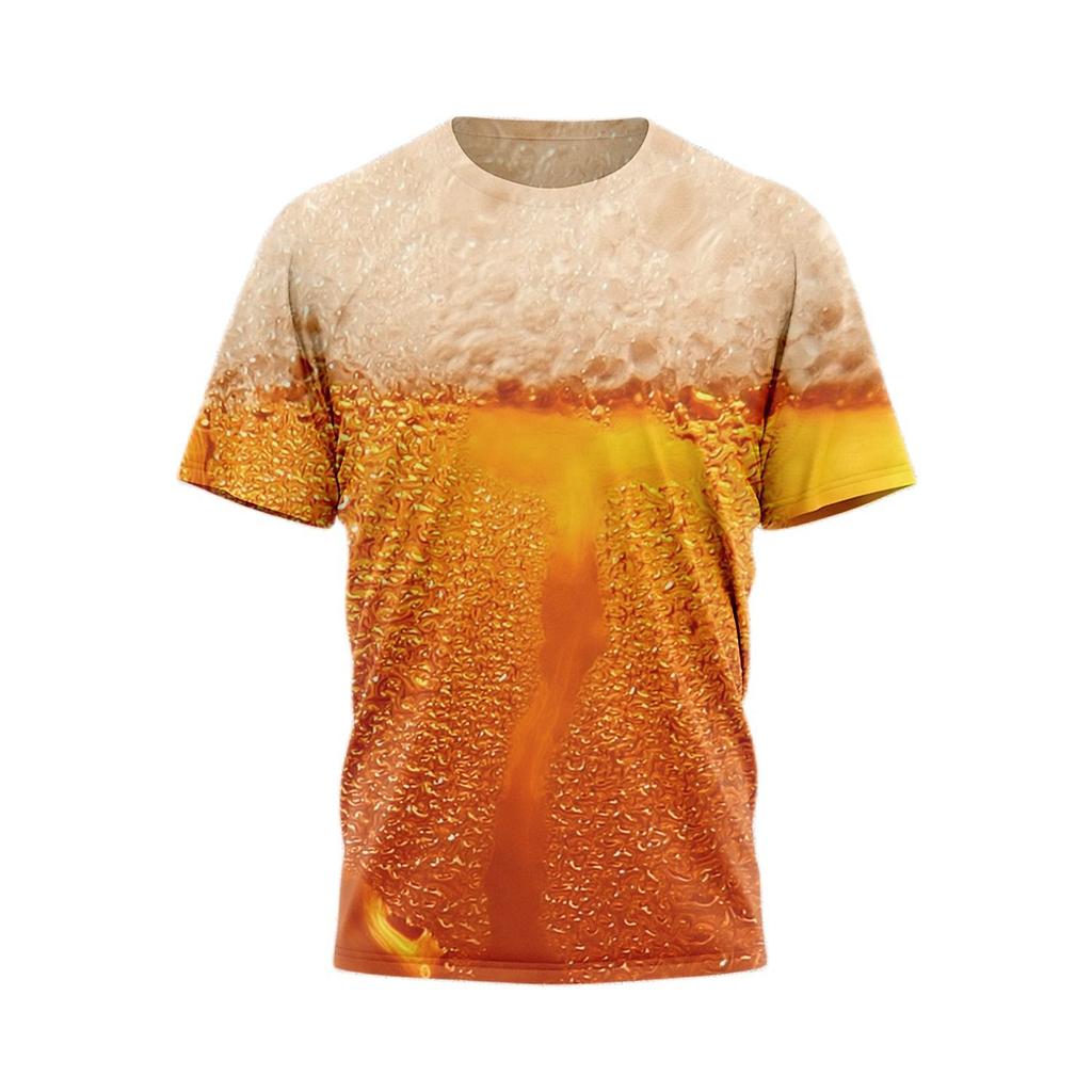 3D Beer Printing Short Sleeved T-shirt Top Trend Men's T-shirts