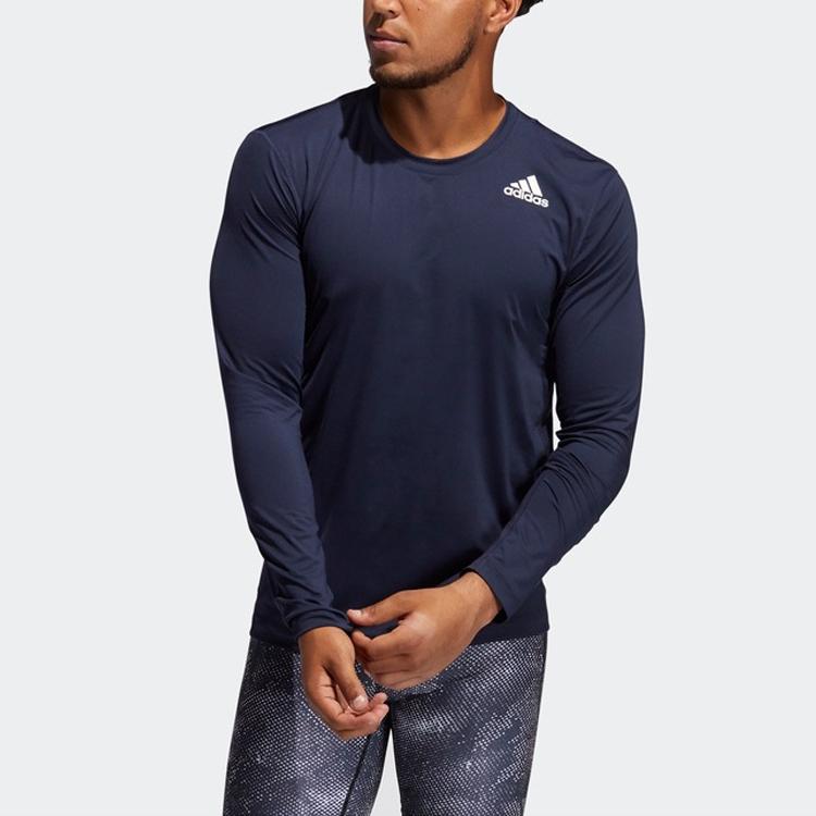 adidas Футболка с длинным рукавом для тренировок, бега и фитнеса, мужские топы, темно-синяя, GL9895