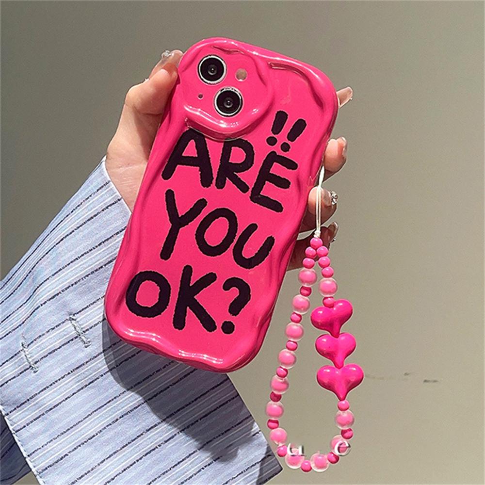 Ins Korean Cute Letter Pink Love Heart Bracelet Cool Phone Case For Iphone 14 13 12 11 Pro Max Y2k Wavey Shockproof Soft Cover