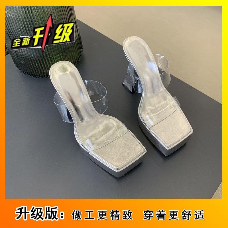 Водонепроницаемые сандалии на платформе с толстой подошвой, прозрачные, с квадратным носком, модные, для подиума, женские 2024, клубные, сексуальные, на толстом каблуке, супервысокий каблук