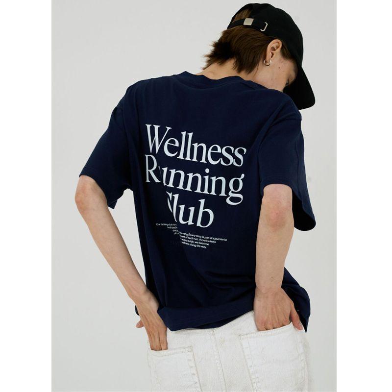 Wellness Running Club American Vintage Simple Letters Print Pure Cotton Short Sleeve T-shirt Women