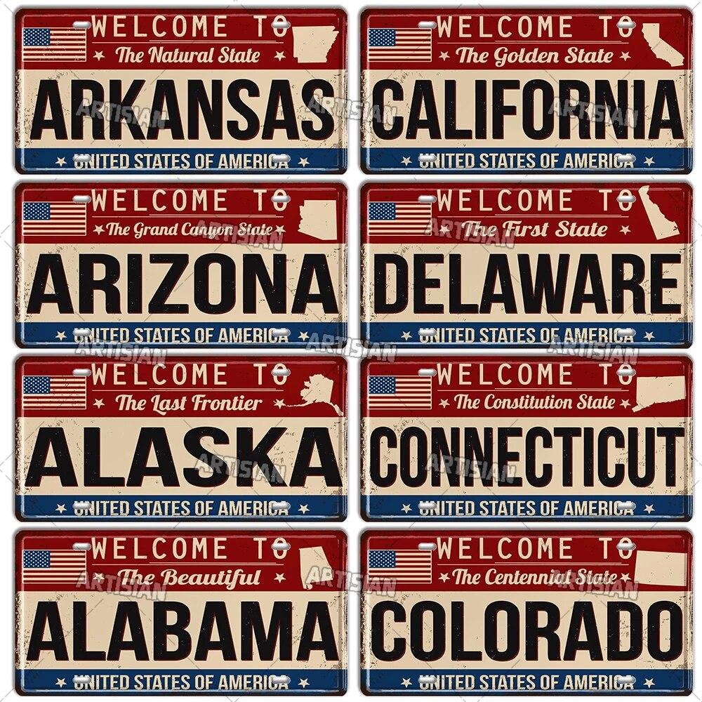Artisian USA License Plate US Welcome To Metal Sign Landmark City State Decorative Plaque Wall Decor Garage Bar Pub Club Hotel