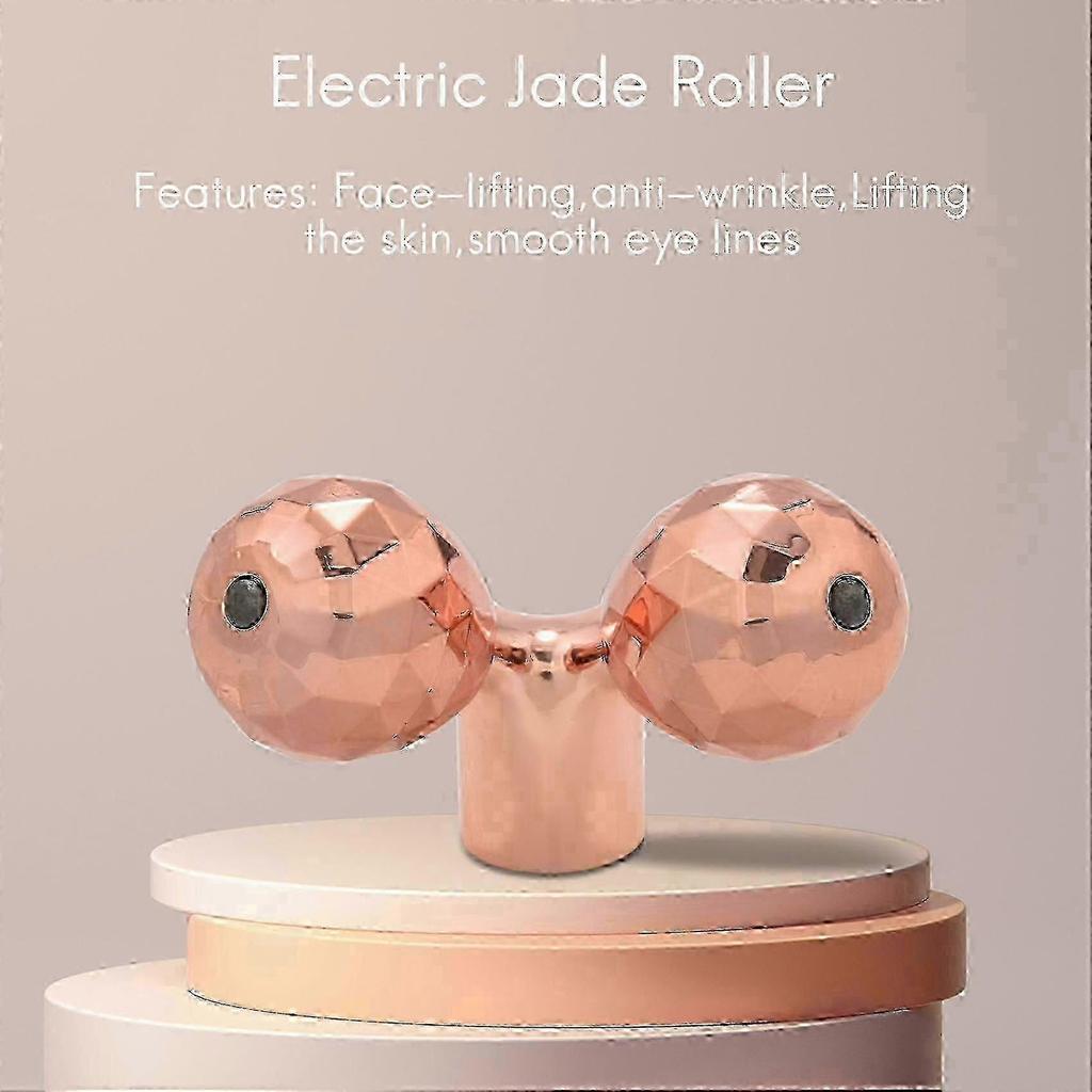 Jade Roller for Face 3 in 1 Electric Vibrating Face Roller Massager Quartz Roller Massager Skin Tightening Rose Gold