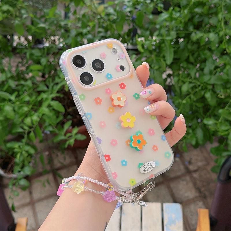 Яркий 3D-чехол-цепочка с цветами в стиле Хёны для iPhone 17/16 Pro Max/15 Pro