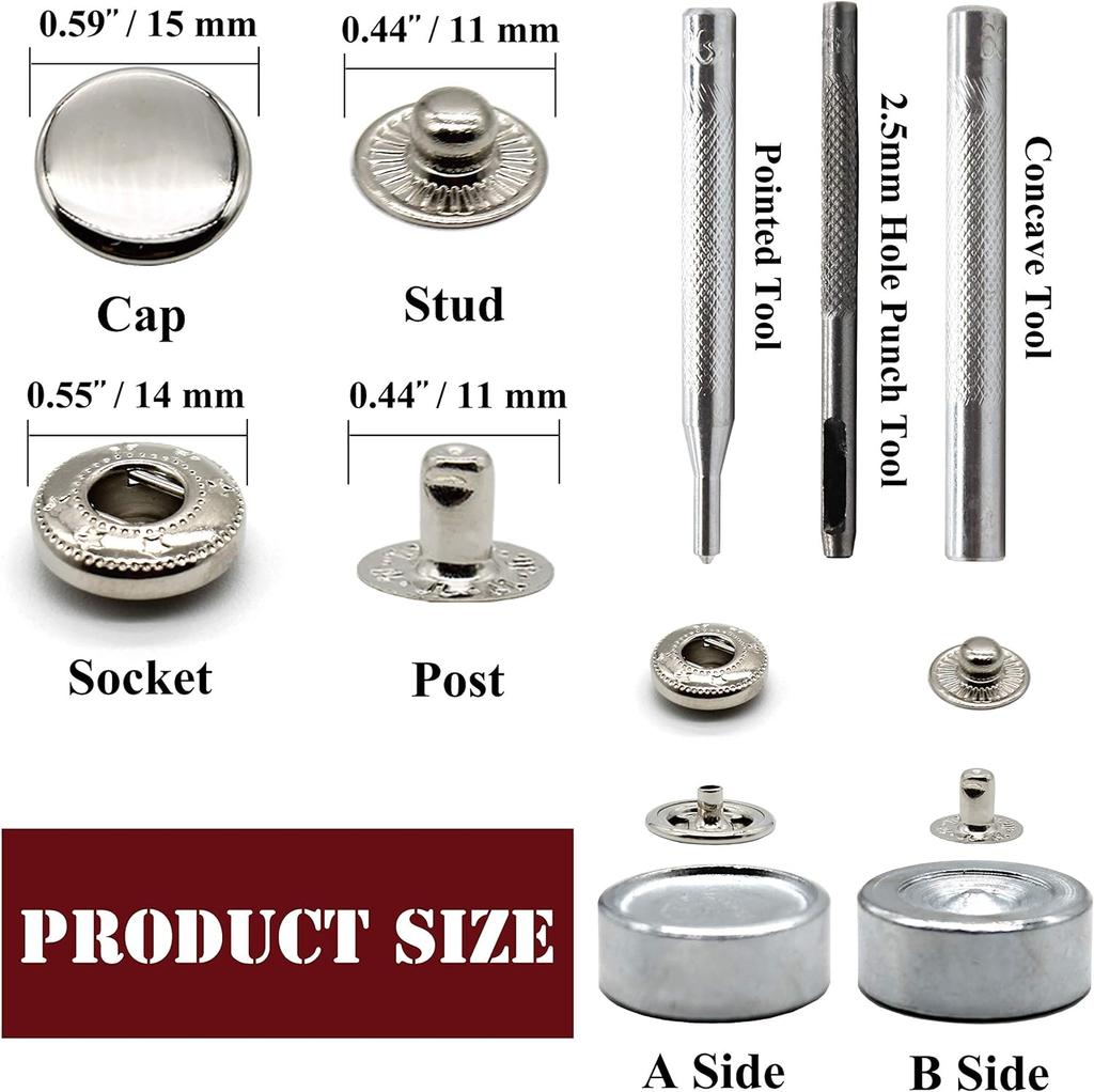 12 наборов Премиум латунь Прочные Защелки-Кнопки для Кожи Комплект, 15 мм Металлические Кнопки-Защелки Кнопки-Заклепки Кожаные Заклепки и Защелки для