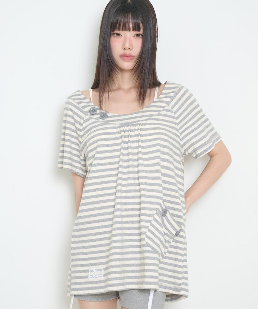 ILLIGO Pocket Button T-Shirt Melange Ivory