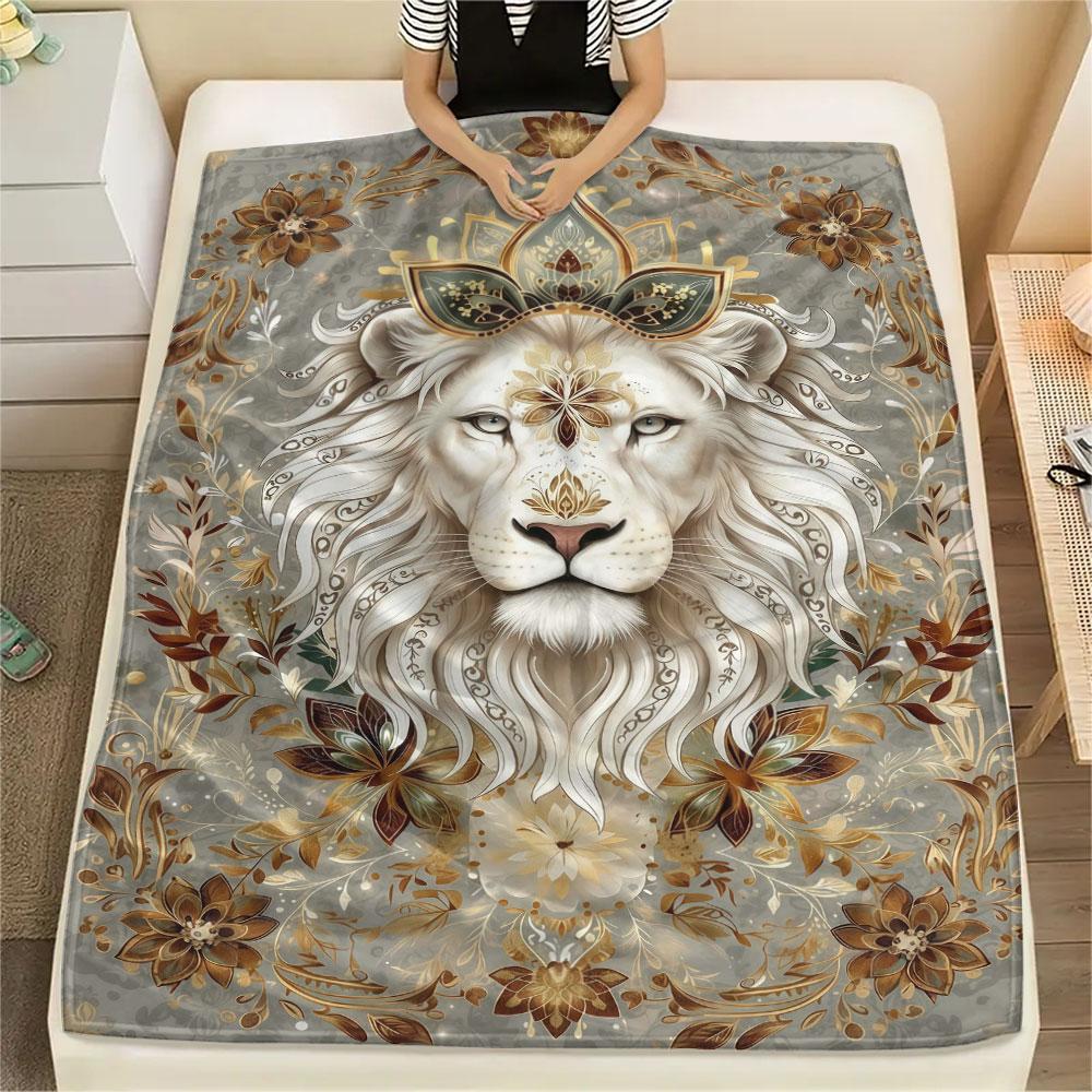 1Pc Mandala Animal Print Flannel Blanket, High quality Comfortable for All Seasons, Home Decor, Warmth and Comfort, Perfect for Christmas Gifts