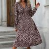 Women's Autumn Leopard Print V-neck Long-sleeved Dress