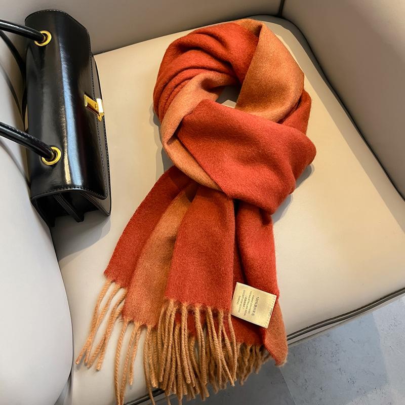 Шарф из чистой шерсти с плавным переходом цвета, женский зимний универсальный, с кисточками, длинный, двусторонний, цветной, большая шаль двойного назначения, новый