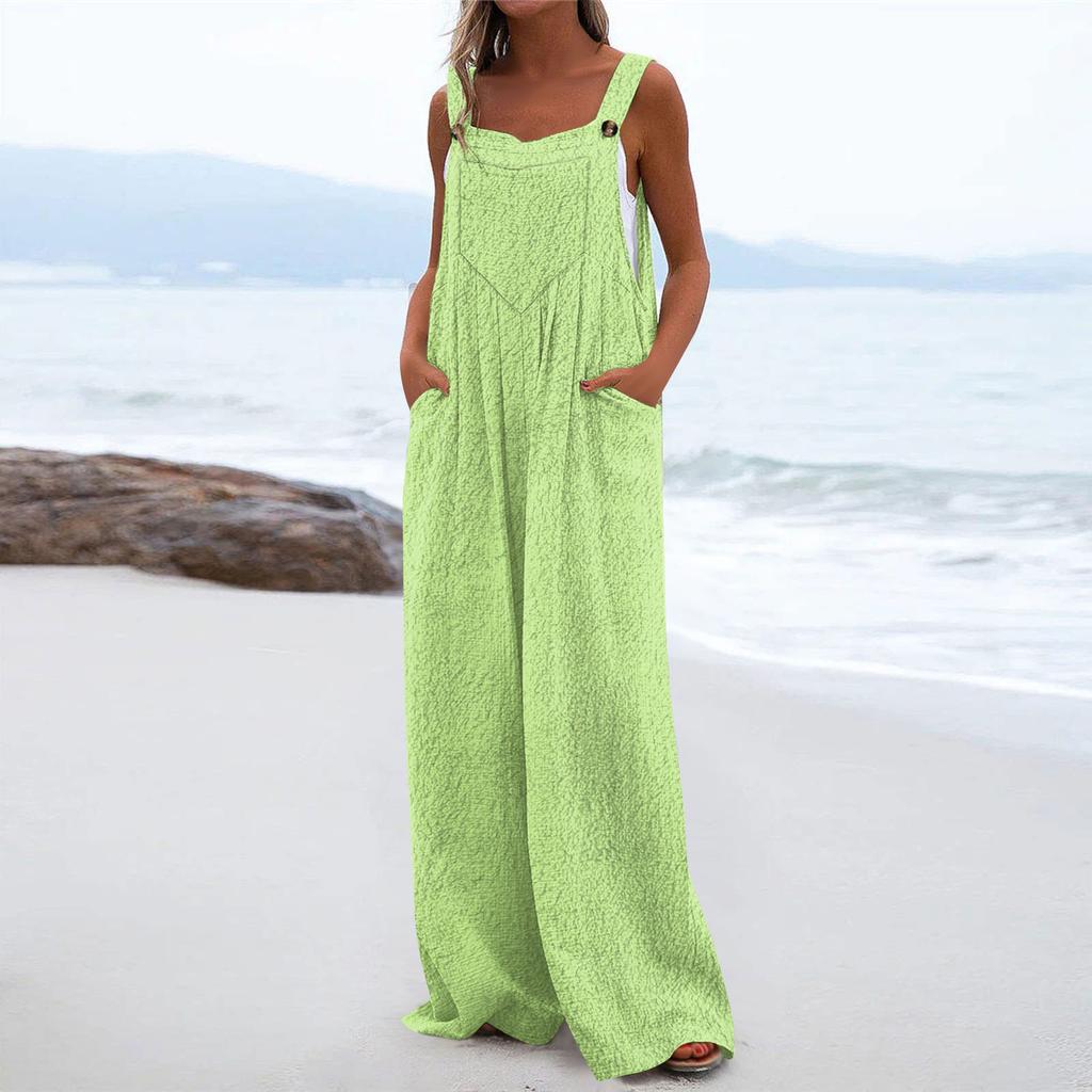 Women's Fashion Casual Loose Pocket Flannel Solid Color Jumpsuit