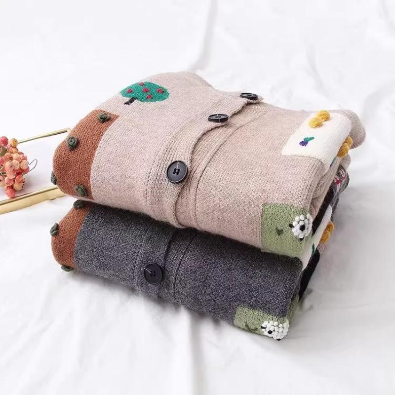 2023 Winter Autumn Women Solid Buttons Pattern Print Sweaters Jacket Knitting Fashion Oversize Casual Style Loose Cardigan Sweater