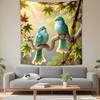 "Green Birds On a Branch with Leaves" Patterned Tapestry Decorative Wall Hanging, Home Bedroom Living Room Decor