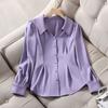 Women's Spring Autumn New French Puff Sleeve Shirt Fashion Doll Neck Chiffon Top Solid Color Long Sleeve Bottoming Blouse L-4XL