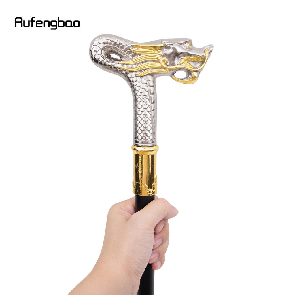 Golden White Dragon Head Fashion Walking Stick Decorative Stick Cospaly Vintage Party Fashionable Walking Cane Crosier 90cm