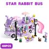 486PCS Girl Friends Double-Storey Star Rabit Bus Building Blocks Toys STEM Bricks Toys Friends Figures Flower Christmas Day Purple Color Toys Girls