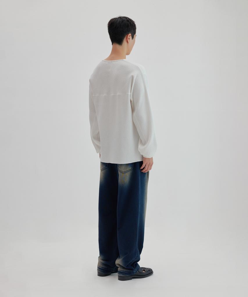 NONBLANK Waffle Boat Neck T-Shirt_White