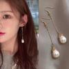 1 Pair Faux Pearl Hook Earrings Vintage Elegant Luxury Temperament Golden Short Long Tassel Women Dangling Drop Earrings Jewelry Accessories