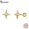 BAMOER 100% 925 Sterling Silver Plated Gold Star Stud Earrings, Handmade 6mm Dainty CZ Earrings for Women Jewelry Gift