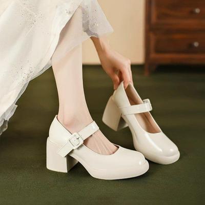 Модные новые модные женские туфли на среднем каблуке 2024 года, новые женские туфли, классические черные туфли на толстом каблуке для работы, женские туфли