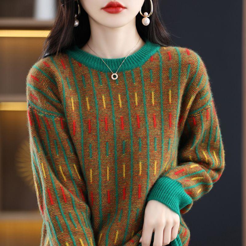Свободный пуловер с круглым вырезом, женский свитер на осень и зиму 2022, повседневный цветной и универсальный вязаный свитер, пуловер, пальто
