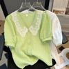 Шифоновая рубашка с вышитым воротником Питера Пэна, женские однотонные летние блузки с короткими рукавами, топы, женские корейские винтажные элегантные блузки 25405