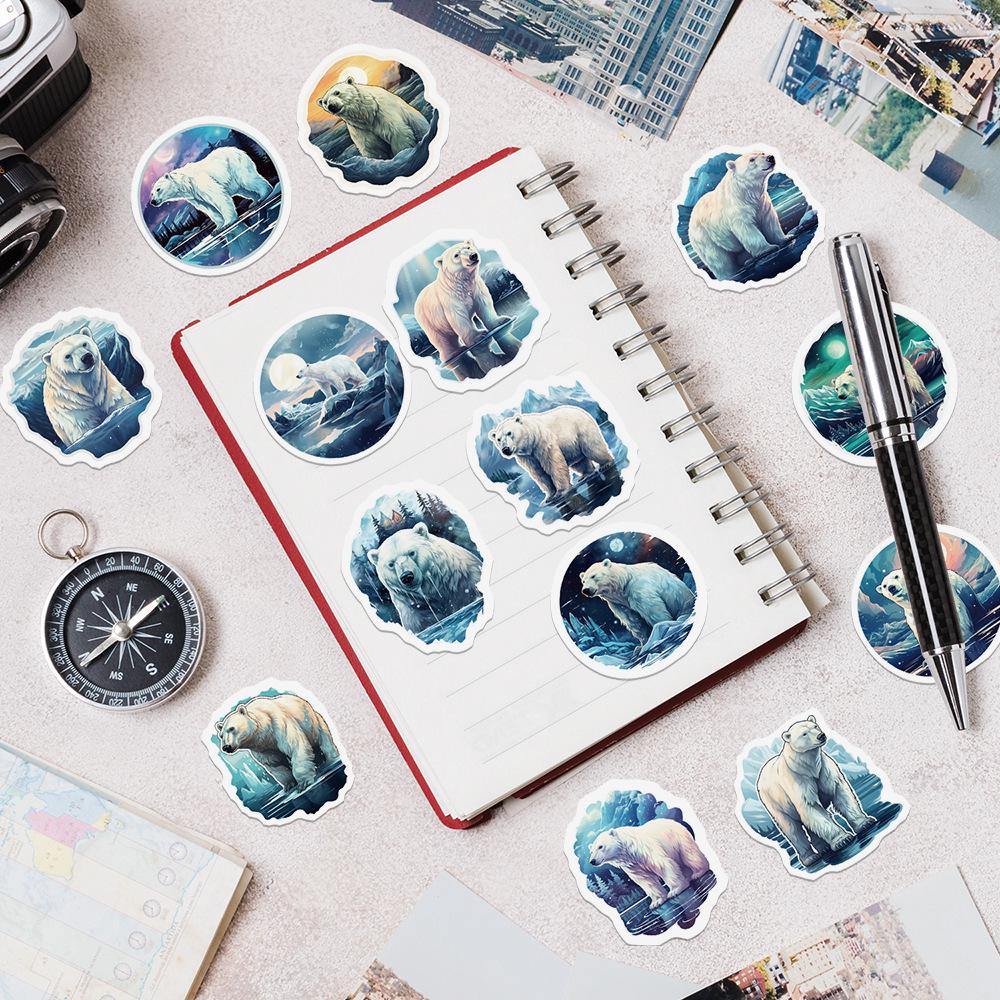 50-Pack Cute Polar Bear Waterproof Stickers for Water Bottles, Laptops, and Stationery.