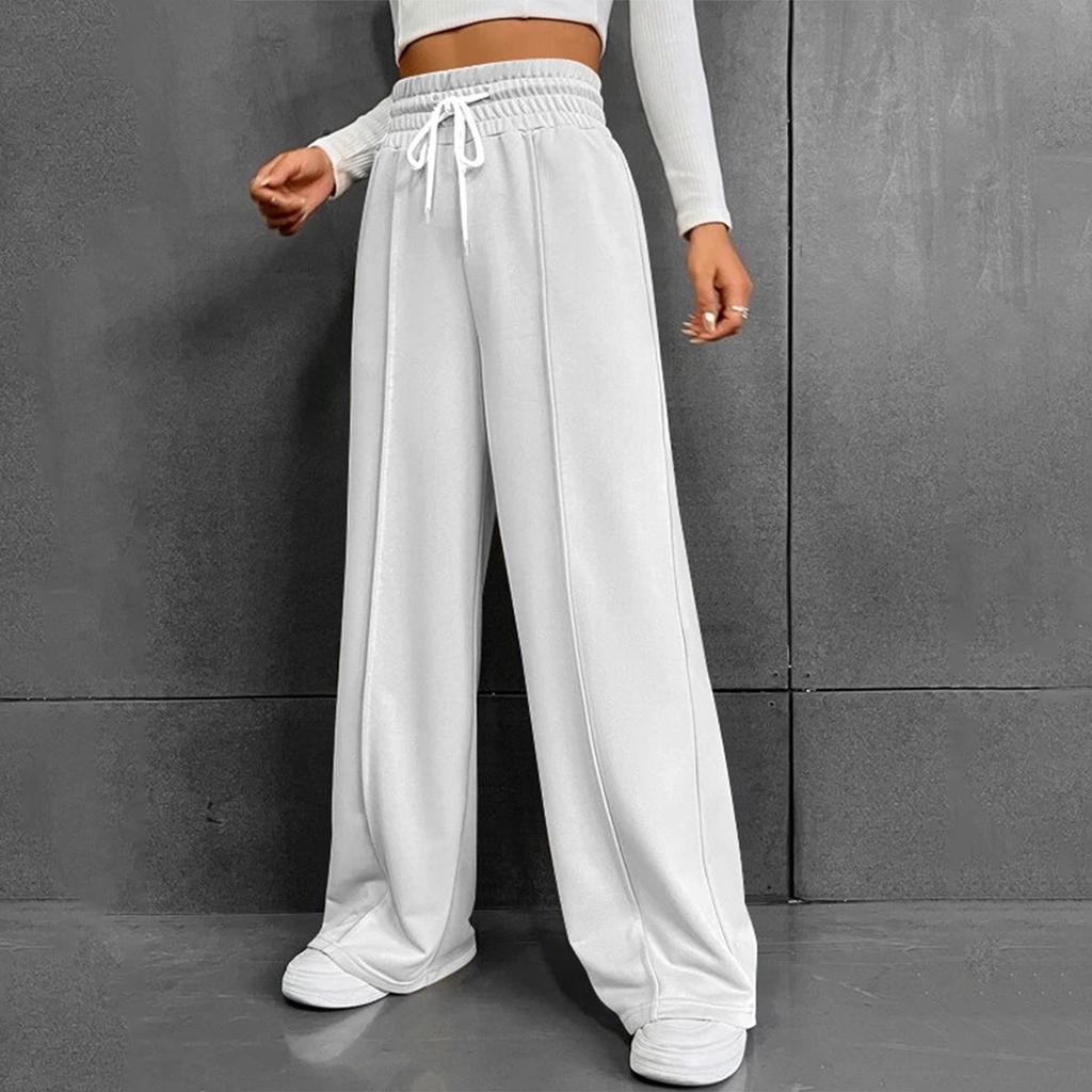 Женские модные однотонные универсальные повседневные брюки с карманами, свободные спортивные брюки с высокой талией и широкими штанинами на шнурке
