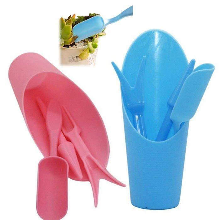Kit 8 outils pour semis et plantation — pelles, pellettes et transplanter, rose et bleu