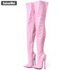 Thigh High Boots JIALUOWEI Women 7 Inch/18 Cm Extreme High Heel Sexy Fetish Stiletto Thin Heel Over-The-Knee Zip Crotch Boots
