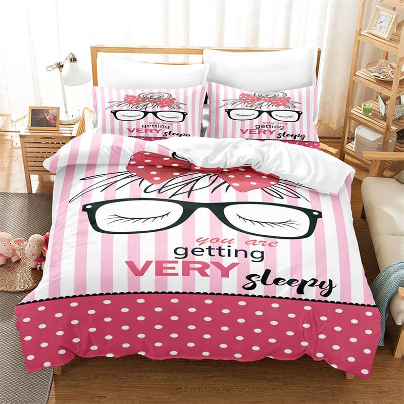 Pink Romantic Theme Duvet Cover Set King Queen Size Kawaii Cute Cartoon Yellow Crown Pink For Girls Women Polyester Bedding Set