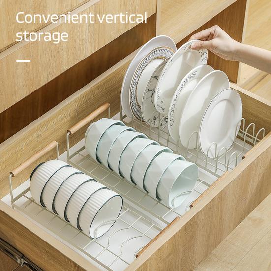 Полка для слива посуды с деревянной ручкой и силиконовой противоскользящей накладкой, вертикальный водонепроницаемый органайзер для посуды на столешнице