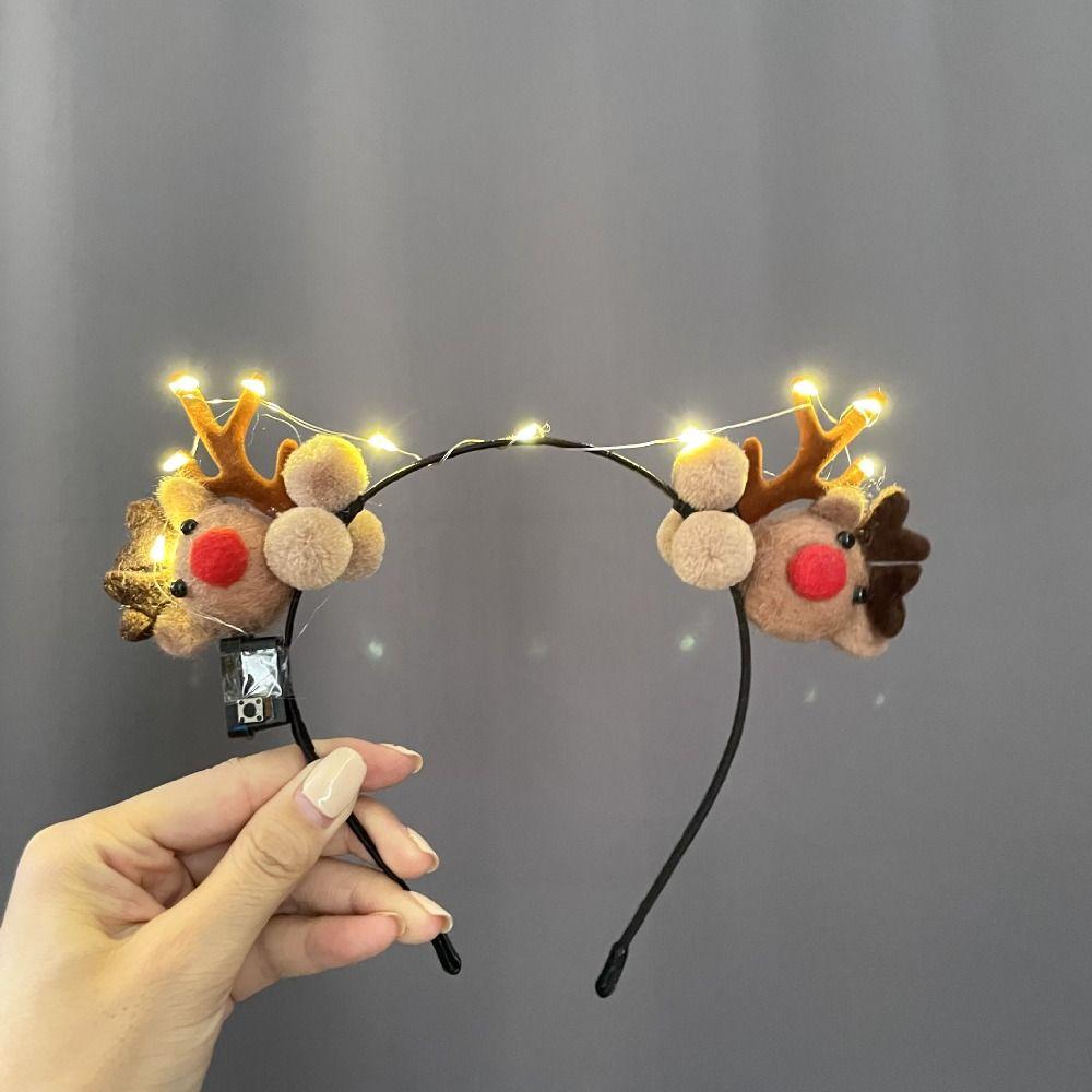 Обруч для волос Светодиодная рождественская повязка на голову Светодиодная светящаяся повязка на голову Милая повязка на голову с оленьими ушками и рогами Девочка