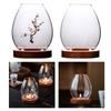 Windproof Candle Shade Cover Glass Candlestick Candle Holder with Wood Base Chinese Dinner Zen Home Household Decoration