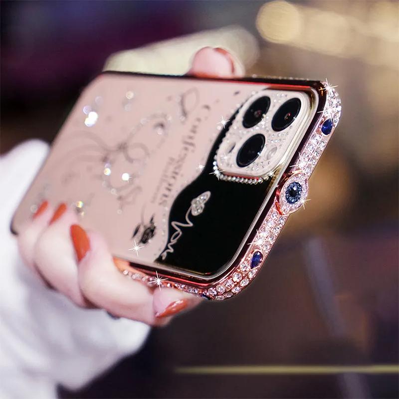 Блестящий розовый чехол для телефона со стразами и кристаллами для iPhone 15 Pro Max 13promax 12pro max, металлический каркас с бриллиантами, защита камеры, женский