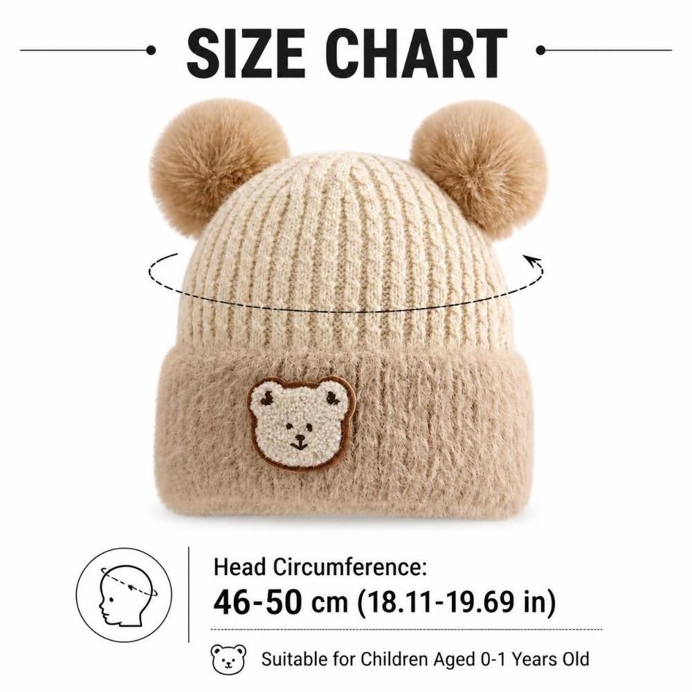 Windproof Ear Protection Cap Cartoon Bear Beanie Hat Cute Knitted Baby Hat Baby Kid