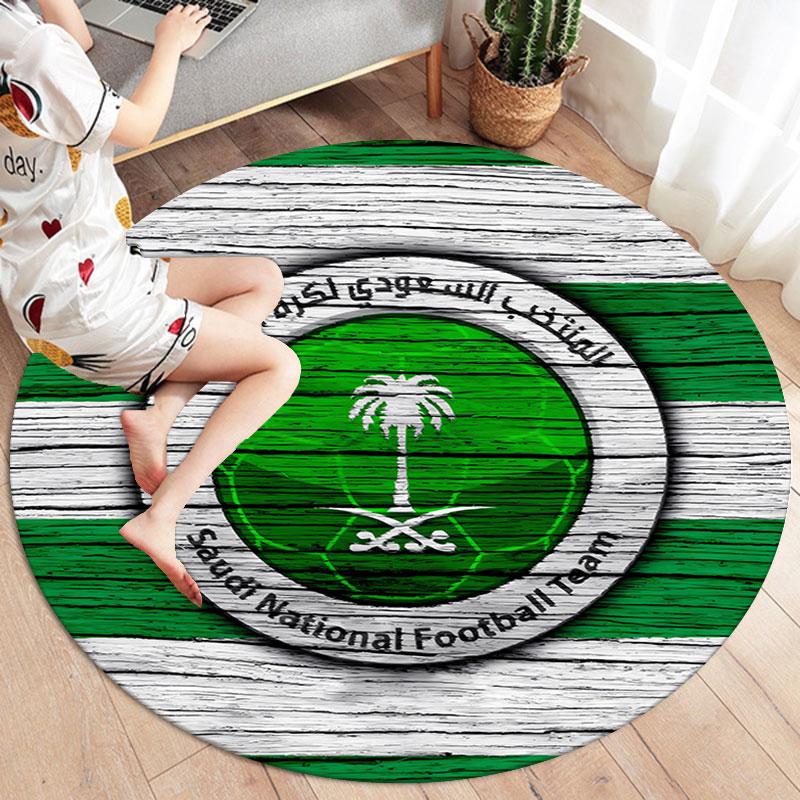 Saudi Senior National Football Team Round Area Rug,Carpet Rug for Living Room Bedroom Sofa Playroom Decor,Non-slip Floor Mat