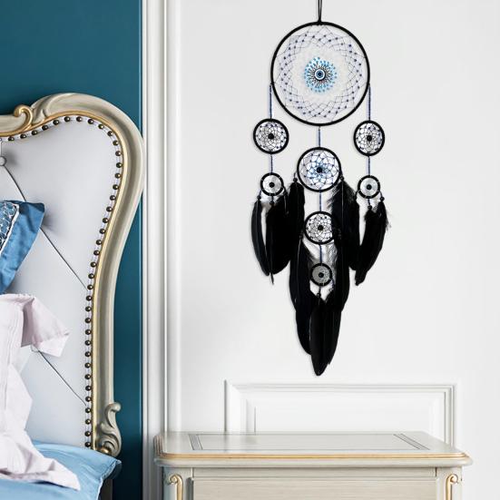 Ловец снов с перьями в виде дьявольского глаза для домашнего офиса, гостиной, спальни, настенное искусство, ручная работа