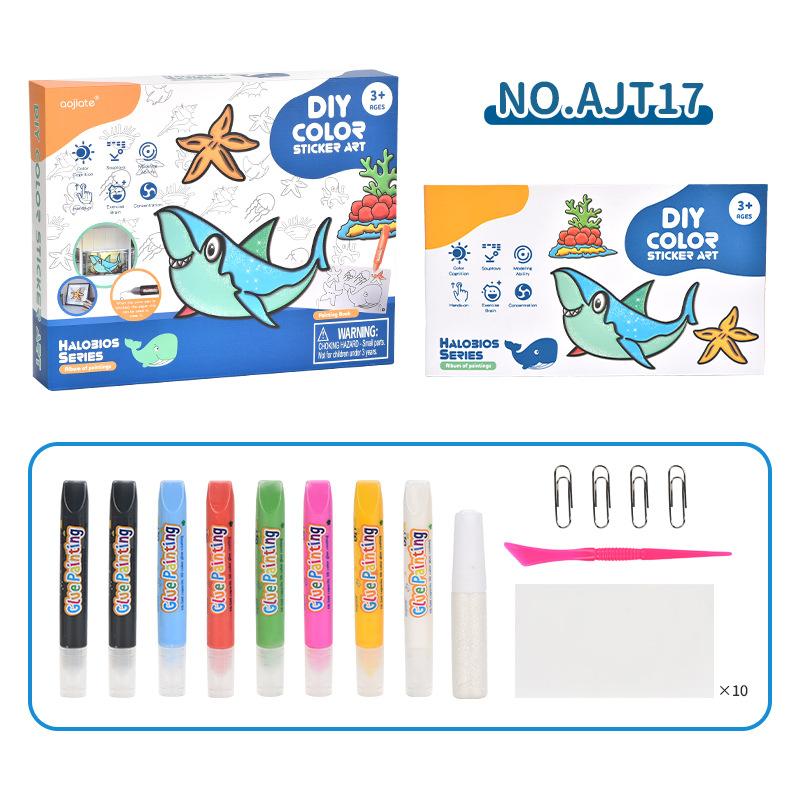 Children's Free Baking Glue Painting Pigment Atlas/DIY Album Marine Astronaut Engineering Vehicle Unicorn Template Suit