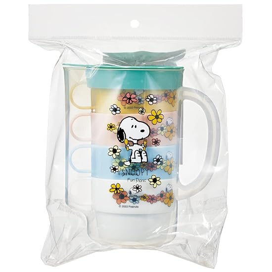 Skater Stacking Cups, Set of 4 with Case, for Cold Drinks, Snoopy, Picnic, Made in Japan, KS32-A