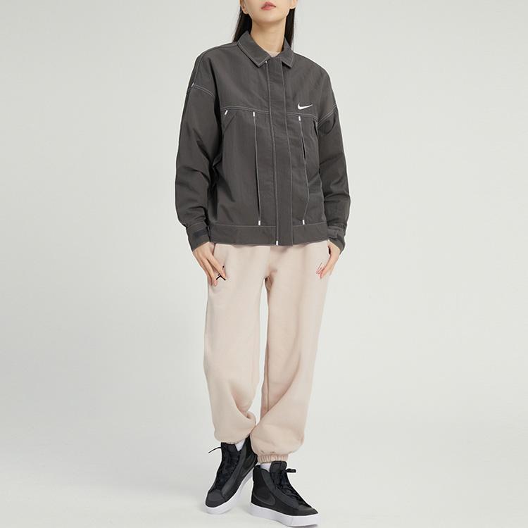 Nike Однотонная тканая куртка на молнии с логотипом, женская куртка серого цвета FD9929-261