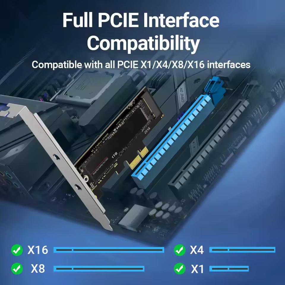 Карта-адаптер PCIE to NVMe X1, PCI Express 4.0/3.0 16 Гбит/с к M.2 2280/60/42/30 SSD-конвертер с металлическим профилем-кронштейном