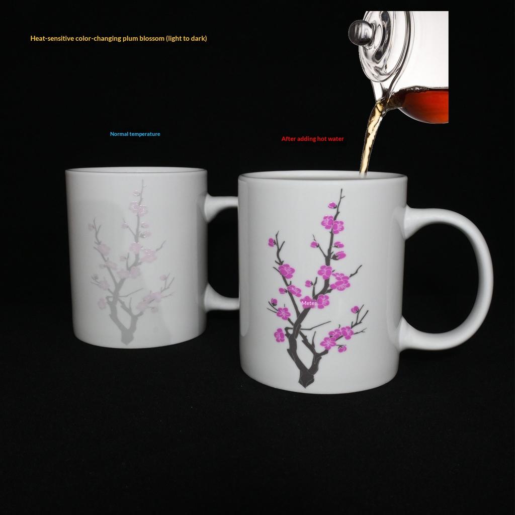 Color-changing Cup Heat-sensitive Color-changing Single Cup Hot and Cold Double-sensitive Color-changing Cup Plum Blossom Ceramic Cup Processing
