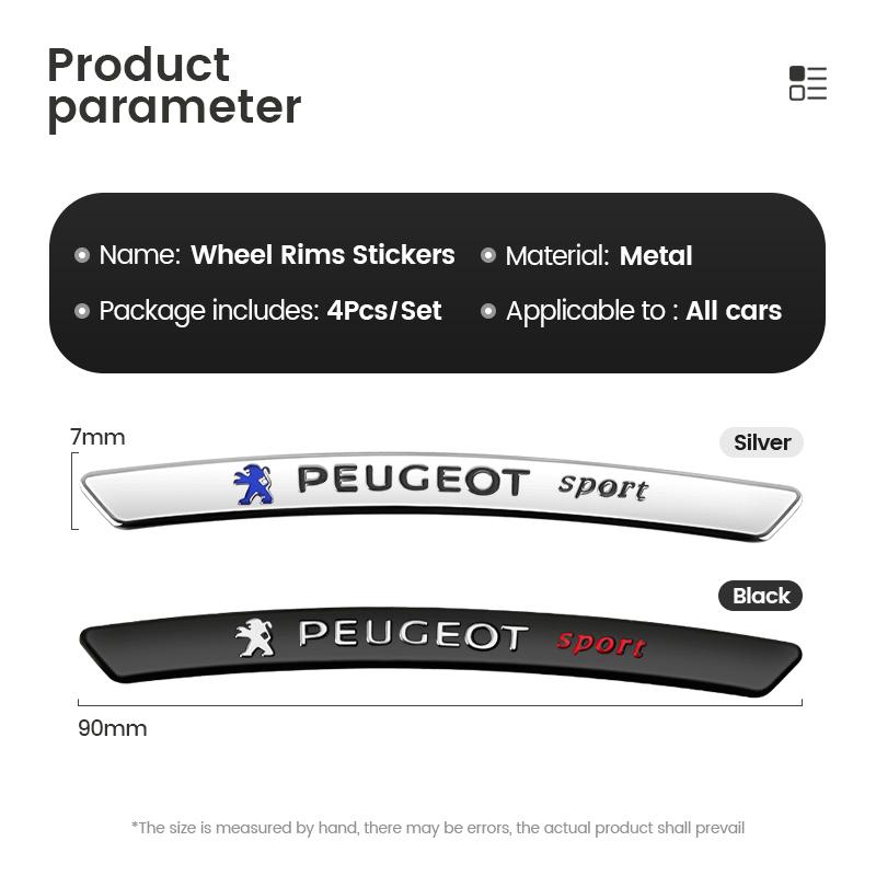2026 Hot Car Sticker 4pcs Aluminum Car Badges Wheels Rims Stickers Auto Decoration For Peugeot 408 308 3008 Rifter 5008 508 2008
