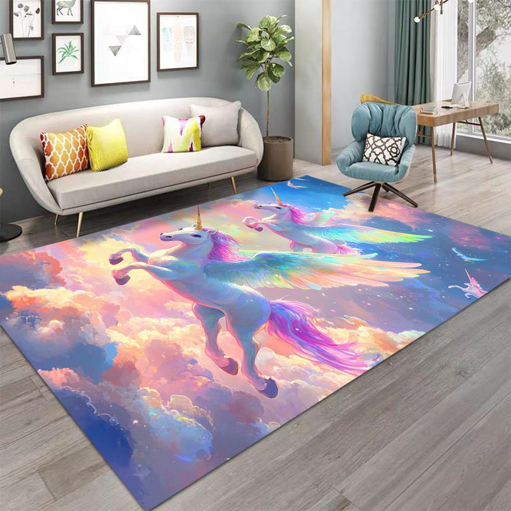 Magical Unicorn Print Kids Carpet for Girls Room Nursery Decor Play Mat Soft Living Room Bedside Rug Machine Washable Floor Mat