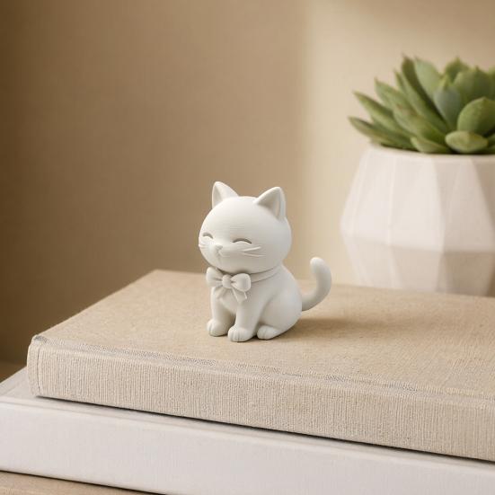 Милый 3D-печатный кот-украшение, Мини-фигурка кота матового белого цвета с галстуком-бабочкой, Настольное украшение для дома, офиса, автомобиля, Маленький подарок для любителей кошек