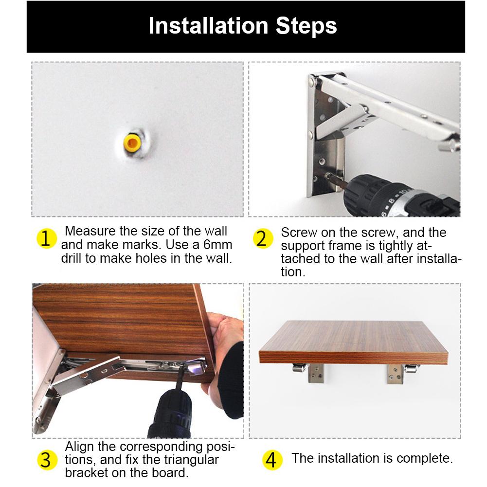 2Pcs Stainless Steel Triangular Folding Bracket Wall Shelf Support Heavy Duty Fixing Bracket